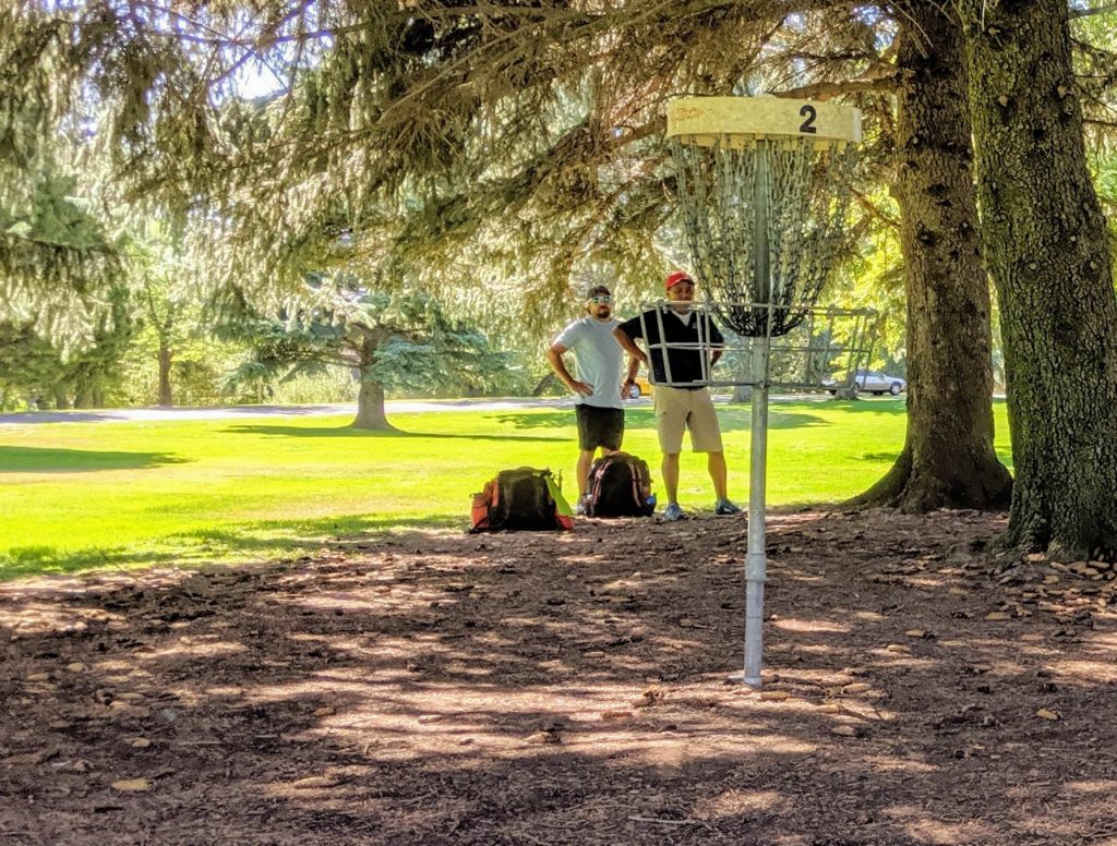 Disc Golf bags on the course
